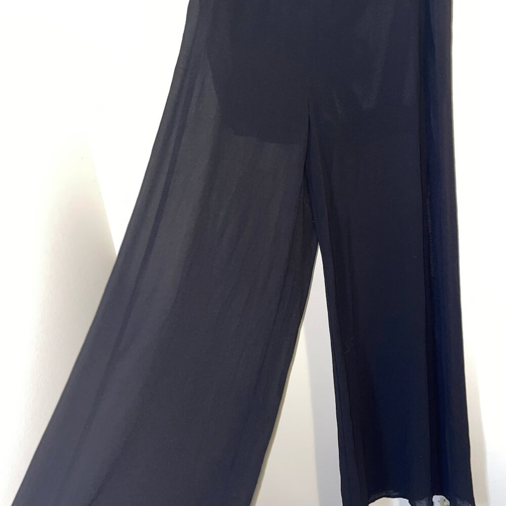 Black Sheer Wide Leg Palazzo Pants – High Waist Zip Back – Size L - Picture 5 of 9